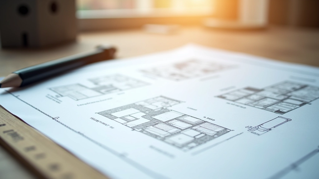 Organized stack of architectural blueprints, property documents, and permits spread across a wooden desk
