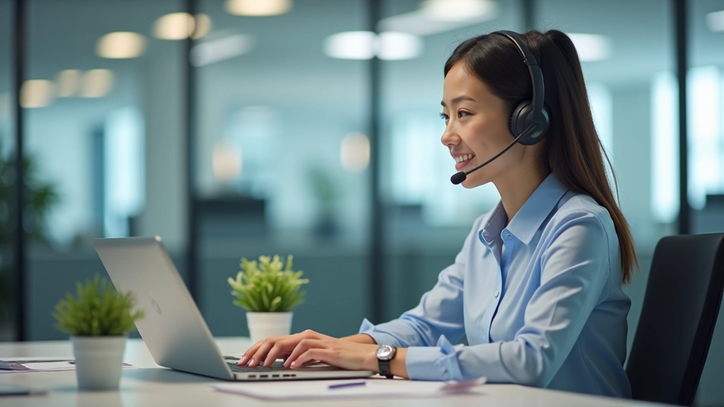 Customer service representative assisting residents